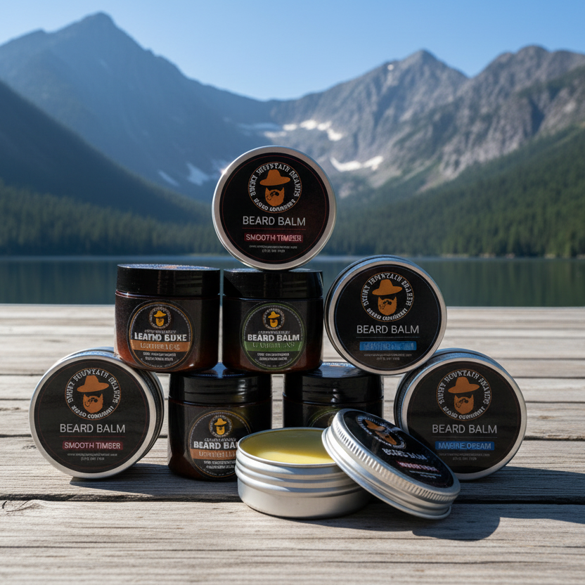 Beard balm collection pyramid arrangement